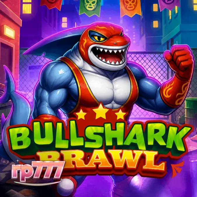 Tampilan layar permainan slot Bullshark Brawl dengan karakter hiu petarung